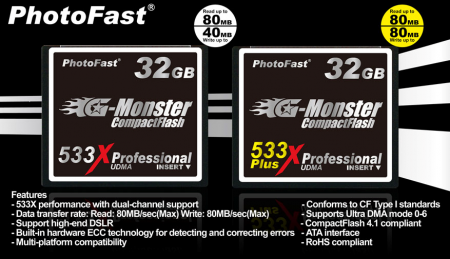 PhotoFast Launches 533X and 533X+ 32GB CF Cards
